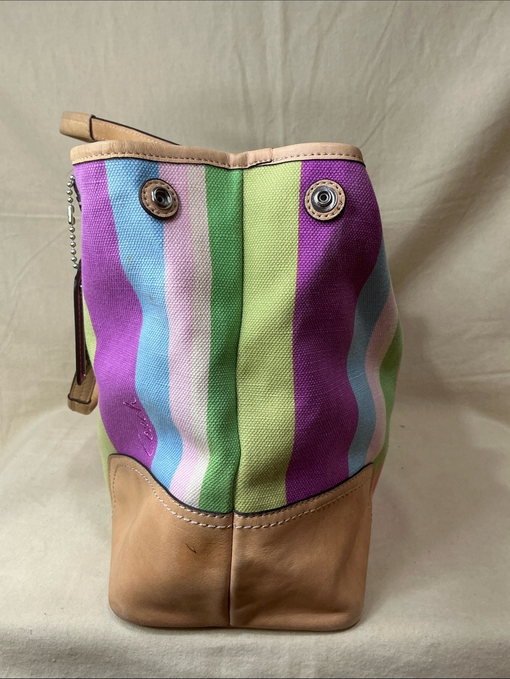 NWT Coach 19357 Hamptons Legacy Striped multi Canvas weekend Tote shoulder bag - Picture 3 of 8